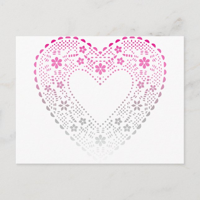 Pink Gradient Lace Heart Postcard (Front)