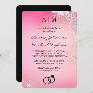 Pink Gradient Monogram Wedding Invitation 