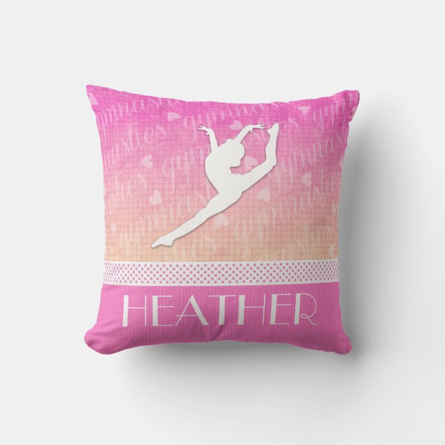 Pink Gradient Passionate Gymnastics with Monogram Cushion (Front)