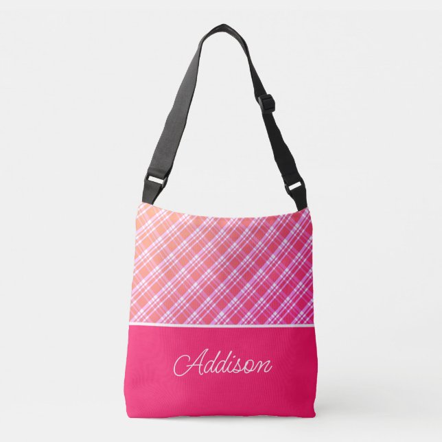 Pink Gradient Plaid And Stripe Crossbody Bag (Front)