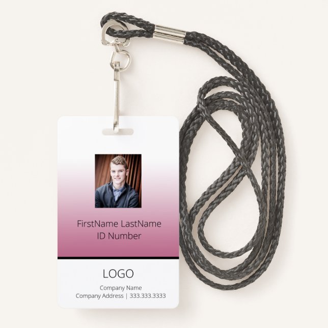 Pink Gradient Professional Employee ID ID Badge (Front with Lanyard)