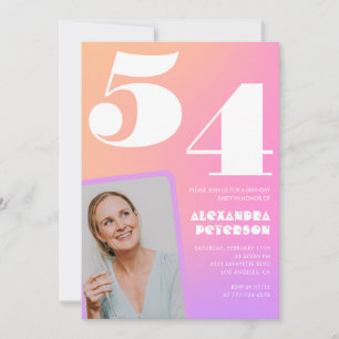 Pink Gradient Retro Photo 54th birthday Invitation