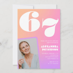 Pink Gradient Retro Photo 67th birthday Invitation