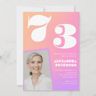 Pink Gradient Retro Photo 73rd birthday Invitation