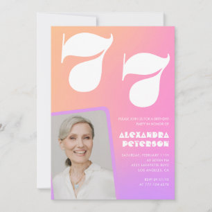 Pink Gradient Retro Photo 77th birthday Invitation