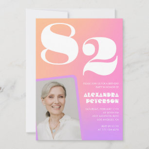 Pink Gradient Retro Photo 82nd birthday Invitation