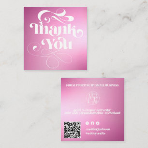 Pink gradient retro script order thank you  square business card