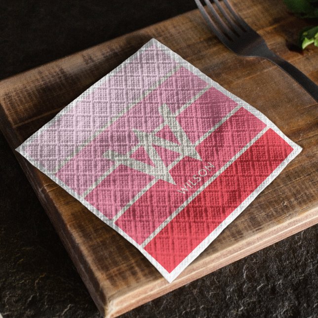 Pink Gradient Striped Monogram Personal Party Napkin (Creator Uploaded)