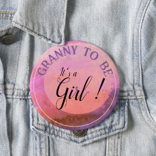 Pink Gradient Watercolor 'It's a Girl' for Grandma 10 Cm Round Badge