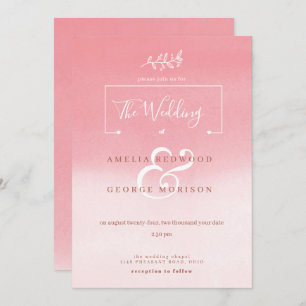 Pink Gradient White Flower Wedding Invitation