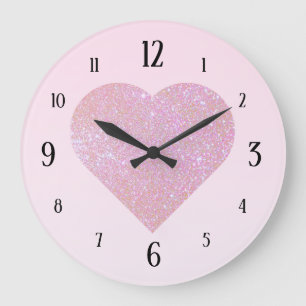 Pink Gradient With Large Glitter Heart Clock
