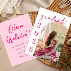  pink graduate photo  Graduation Party Class 26  Invitation