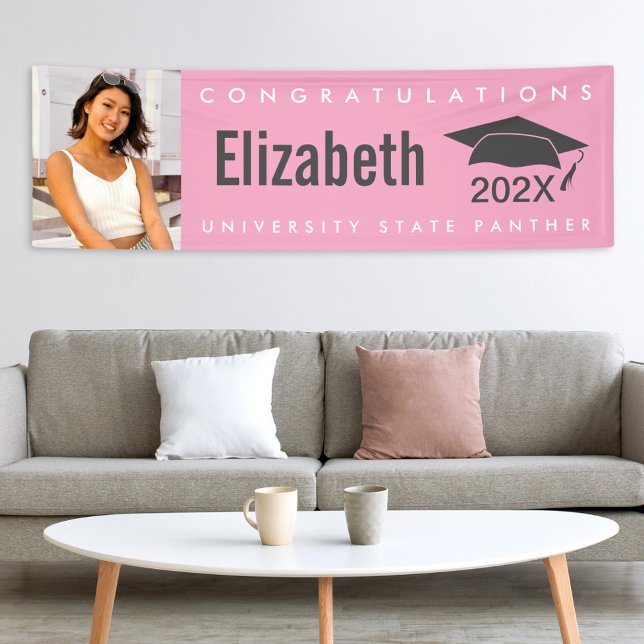 Pink graduation 1 photo modern bold simple minimal banner (Creator Uploaded)