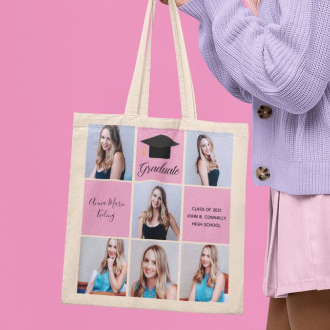 Pink Graduation 2023 Senior Portrait Photo Collage Tote Bag (Creator Uploaded)