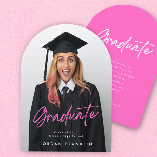 Pink Graduation Announcement Photo Arch Card