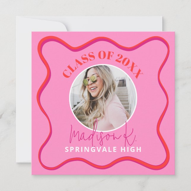 Pink Graduation Announcement Photo Card (Front)
