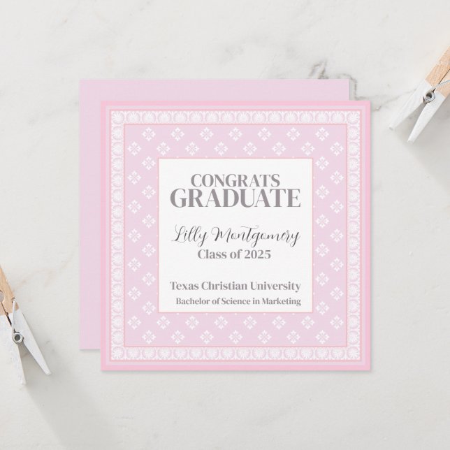 Pink Graduation Announcement Square  (Front/Back In Situ)