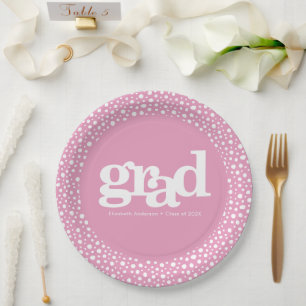 Pink graduation bold modern simple typography name paper plate