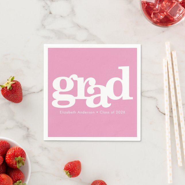 Pink graduation bold typography modern custom napkin (Insitu)