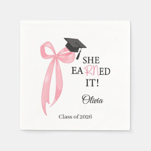 Pink Graduation Bow She Earned It Napkins