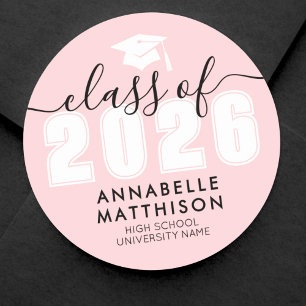 Pink Graduation Classic Round Sticker