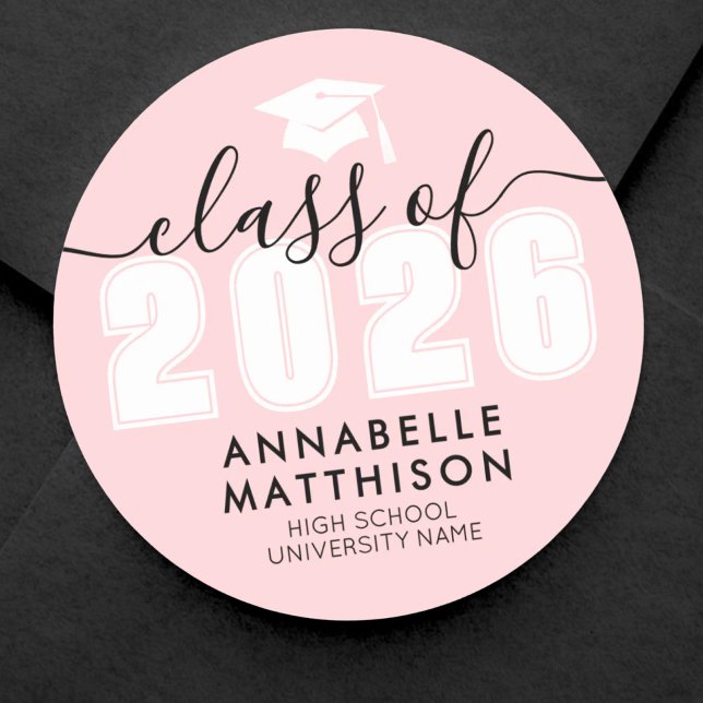 Pink Graduation Classic Round Sticker (Graduate Modern Pink Graduation Classic Round Sticker )
