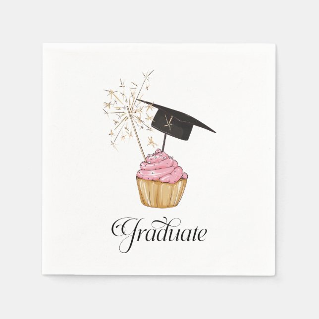 Pink Graduation Cupcake Graduate Napkin (Front)