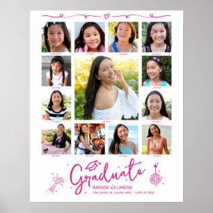 Pink Graduation K–12 Photo Collage Doodles White Poster