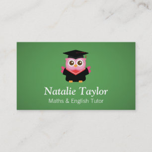 Pink Graduation Owl, Personal Tutor or Teacher Business Card