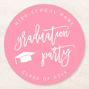 Pink Graduation Party Class of Round Paper Coaster