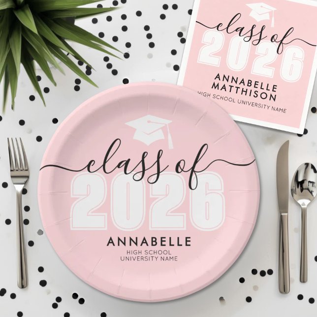 Pink Graduation Party Paper Plate (Graduate Pink Graduation Party Paper Plates)