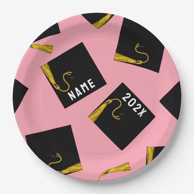 Pink Graduation Party Paper Plates (Front)