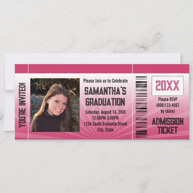 Pink Graduation Party Ticket Invitation (Front)