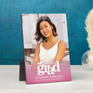 Pink Graduation Photo Bold Typography Minimalist Plaque