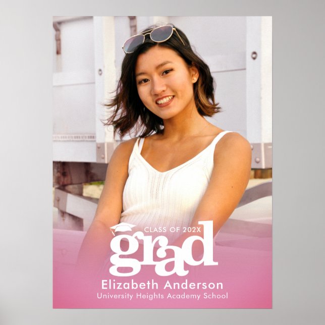 Pink Graduation Photo Bold Typography Minimalist Poster (Front)