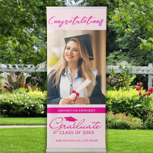 Pink Graduation Photo Congratulations Graduate Retractable Banner