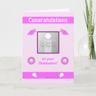 Pink Graduation Photo Flowers and Caps Card