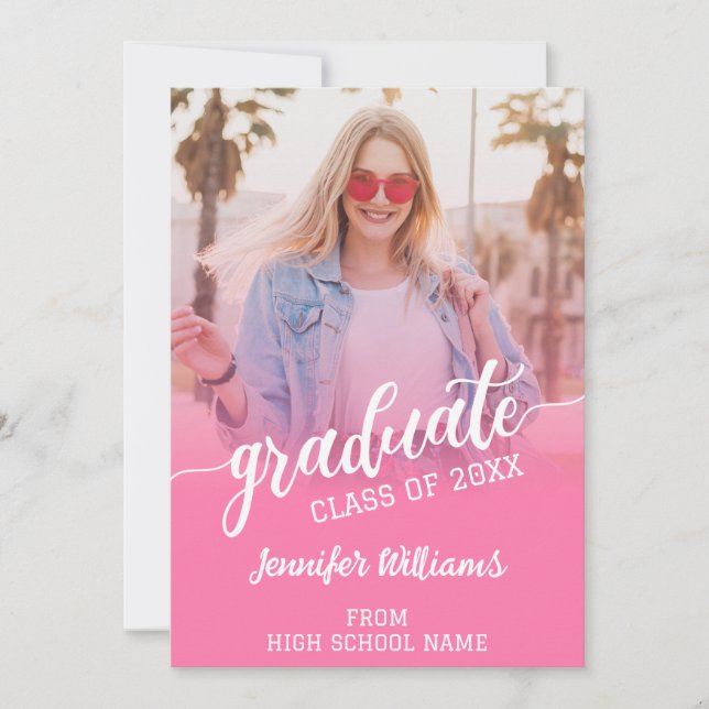 Pink Graduation Photo Grad Graduate Announcement (Front)