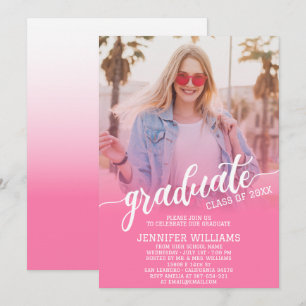 Pink Graduation Photo Grad Graduate Party Invitation