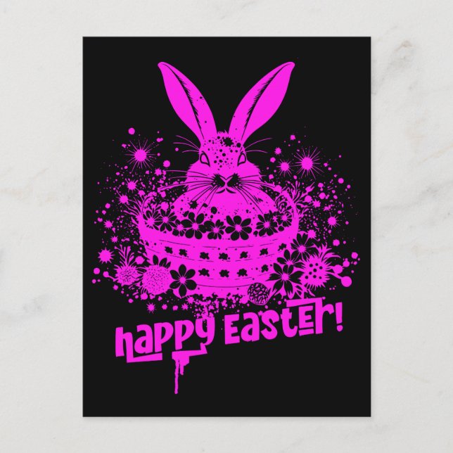 Pink Graffiti Easter Bunny Postcard (Front)