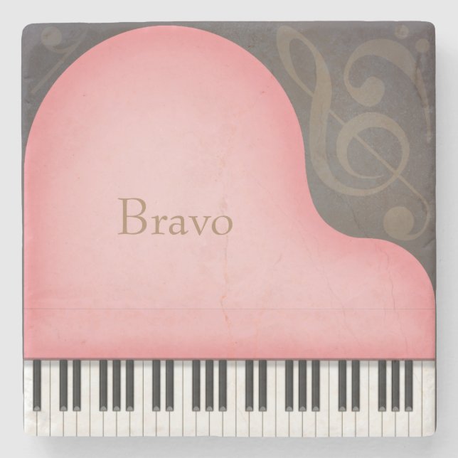 Pink Grand Piano Fairytale Style Music Stone Coaster (Front)