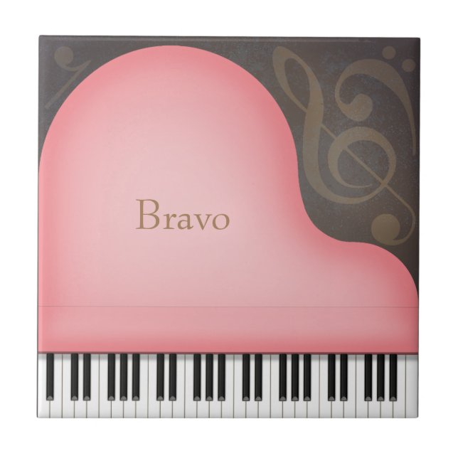 Pink Grand Piano Personalised Romantic Music Tile (Front)