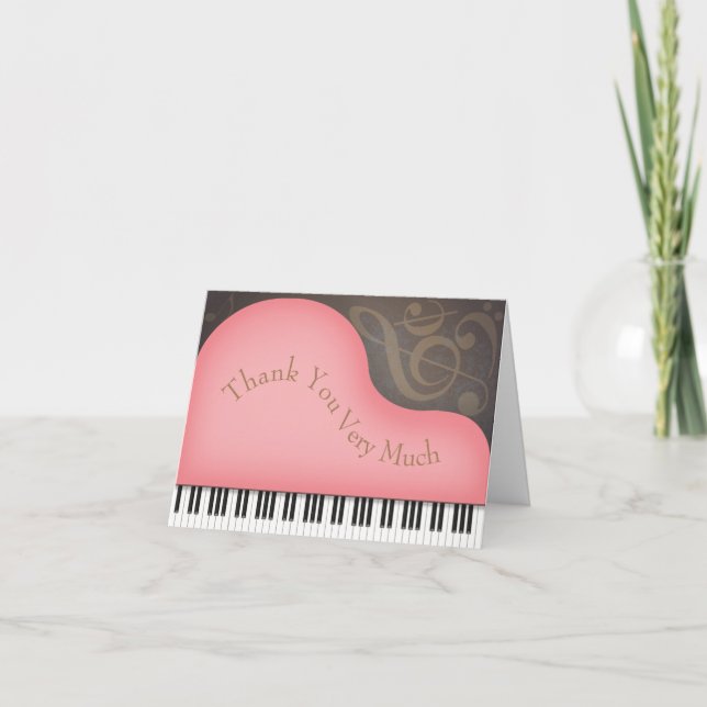 Pink Grand Piano Whimsical Charming Custom Thank You Card (Front)