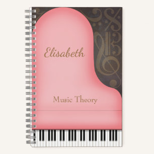 Pink Grand Piano Whimsical Music Symbols Custom Notebook