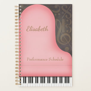 Pink Grand Piano Whimsical Music Symbols Custom Planner