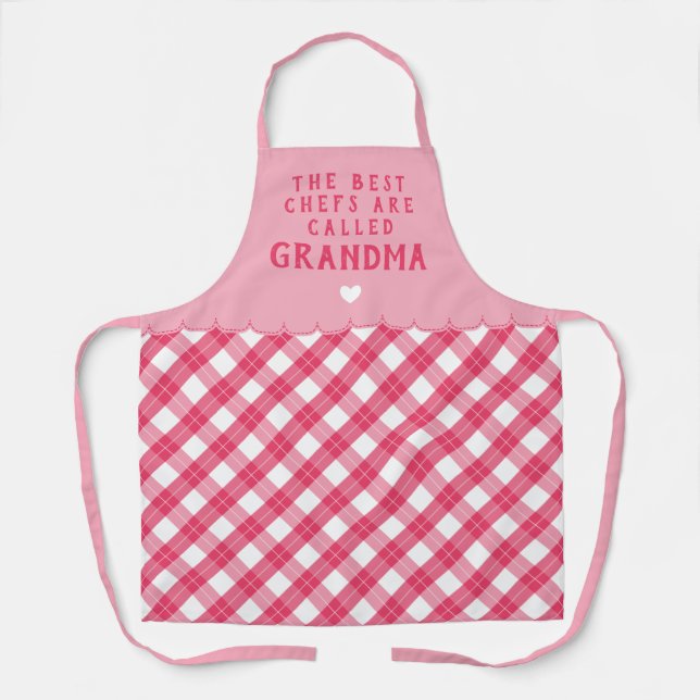 Pink Grandma Best Chef Heart & Plaid Apron (Front)