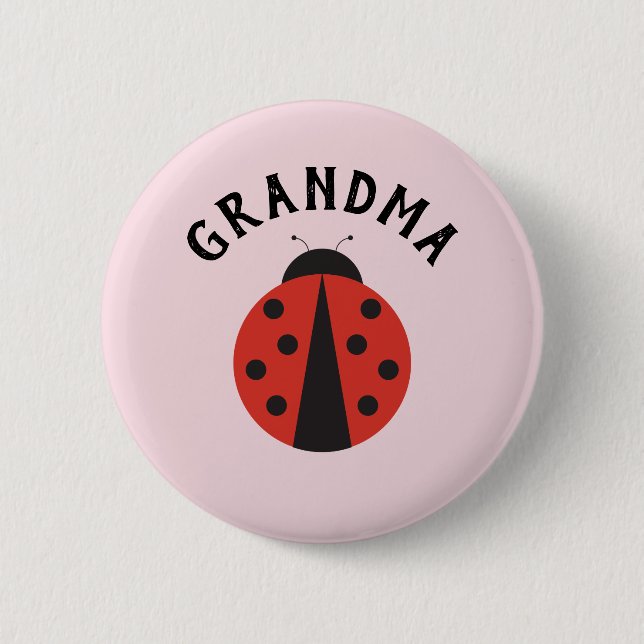 Pink grandma button for ladybug baby shower (Front)