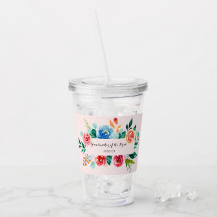 Pink Grandma of the Bride Floral Wedding Acrylic Tumbler