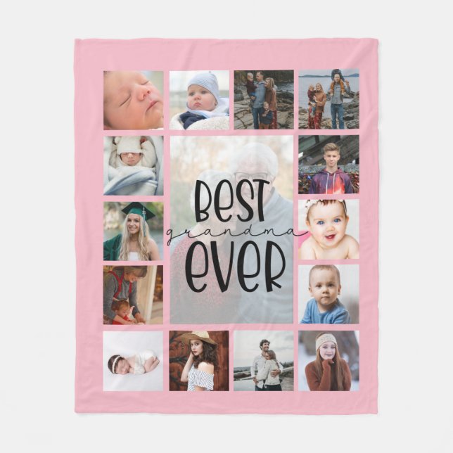 Pink grandma photo collage Fleece Blanket (Front)