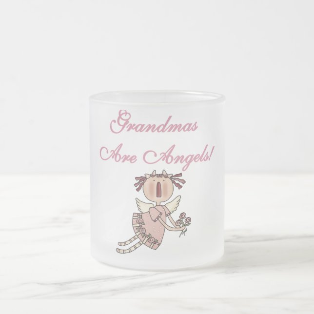 Pink Grandmas Are Angels Tshirts and Gifts Frosted Glass Coffee Mug (Center)